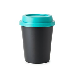 Obraz premium Coffee Cup with Turquoise Lid on White Background Still Life