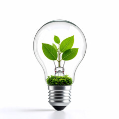 Eco friendly light bulb with plant inside concept for green energy