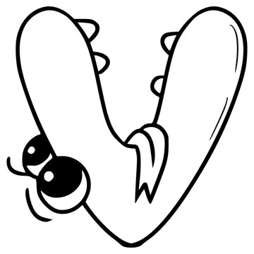 v lowercase Alphabet character illustration hand drawn outline vector