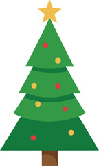 Stylized Christmas Tree Illustration with Star Topper and Colorful Ornaments