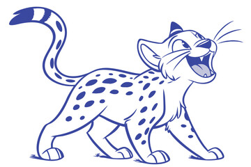 Cartoon of Spotted Feline Roaring Isolated on White Background Outline Style