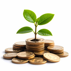 Investment growth concept plant growing on coins business and finance
