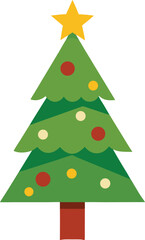 Stylized Christmas Tree Illustration with Star Topper and Colorful Ornaments