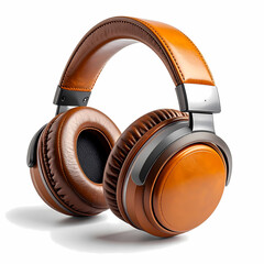 Premium brown leather over ear headphones audiophile sound quality style