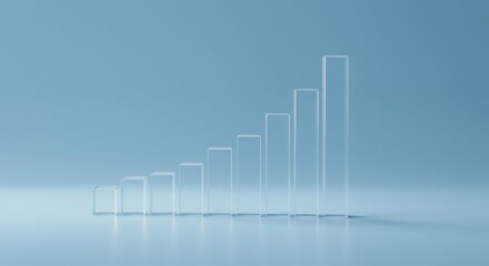 Glossy transparent bar chart with gradient light reflections, futuristic minimal look