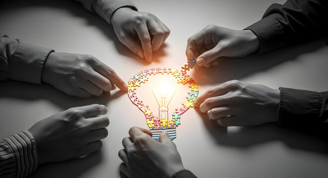 Team builds colorful puzzle lightbulb, sparking new ideas and innovation