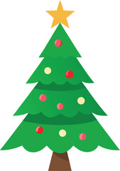 Stylized Christmas Tree Illustration with Star Topper and Colorful Ornaments