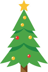 Stylized Christmas Tree Illustration with Star Topper and Colorful Ornaments