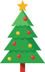 Stylized Christmas Tree Illustration with Star Topper and Colorful Ornaments