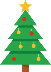 Stylized Christmas Tree Illustration with Star Topper and Colorful Ornaments