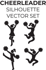 Cheerleader Silhouette Vector Set – Pom Poms, Jump, Team Spirit Minimalist Flat Design