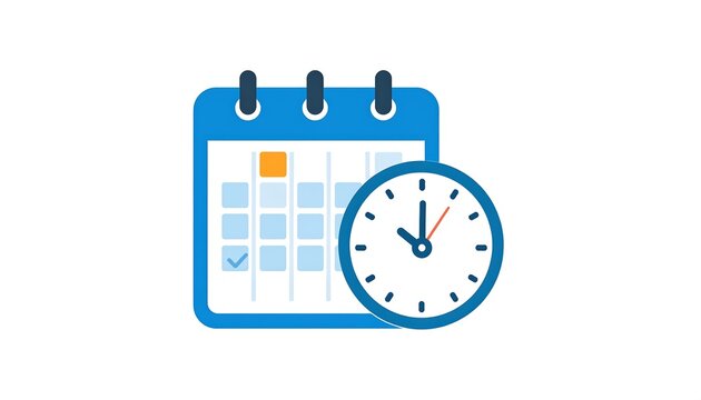 A simplified illustration of a calendar and clock, representing time management and scheduling.