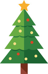Stylized Christmas Tree Illustration with Star Topper and Colorful Ornaments