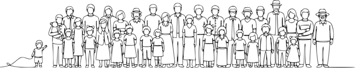 people from various age groups standing together big family