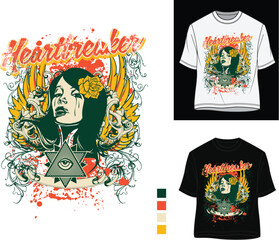 Heartbreaker T-Shirt Design | Gothic Tattoo Art Vector | Streetwear & Vintage Fashion Graphic