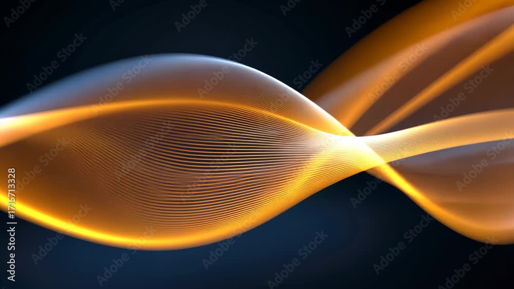 Wall mural abstract wavy lines in gold and blue on dark background elegant flowing curves light effects smooth 