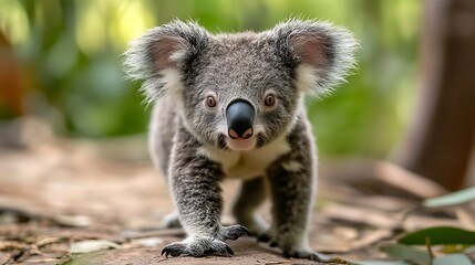 Fototapeta premium Cute joey koala coming towards camera