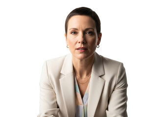 Professional woman in blazer portrait cutout png image for graphic design and marketing materials, business professional headshot, isolated on transparent background