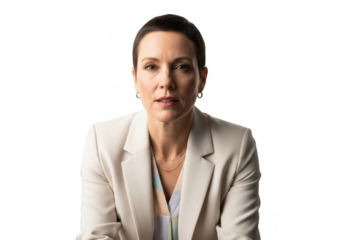 Professional woman in blazer portrait cutout png image for graphic design and marketing materials, business professional headshot, isolated on transparent background