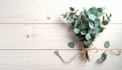 Eucalyptus Bouquet on Wood A Refreshing Natural Arrangement