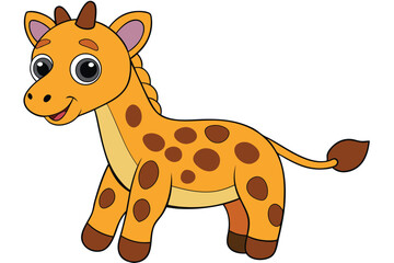 Cartoon Style Orange Giraffe with Brown Spots on a White Background