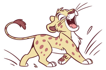 Cartoon Style Spotted Leopard with Open Mouth Isolated on White Background