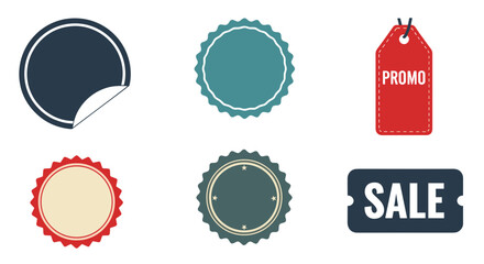 Six different promotional labels and stickers.