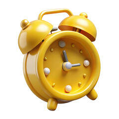 3d retro alarm clock yellow with classic bell design and metal accents isolated on transparent background