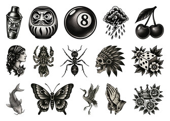 PNG Vintage tattoo art collection, element set on transparent background