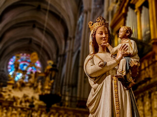 Toledo, Spain, May 21 2025,  Interior of Saint Mary Cathedral in Toledo, Spain
UNESCO World Heritage Site. Close up in detail.