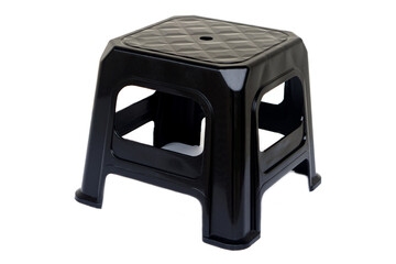 A black plastic stool with a simple and durable design, isolated on white background. Perfect for household, kitchen, garden, or office use, lightweight and easy to clean.            