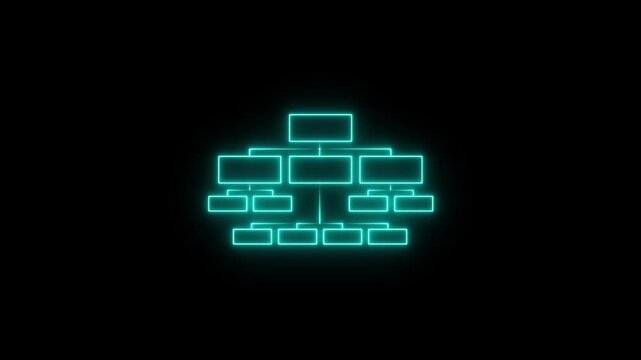 Glowing neon Simple modern template for process flow diagram. Flat infographic design for website or data presentation. Business process flowchart, implement and improve on virtual screen. process 
