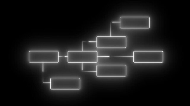 Glowing neon Simple modern template for process flow diagram. Flat infographic design for website or data presentation. Business process flowchart, implement and improve on virtual screen. process 