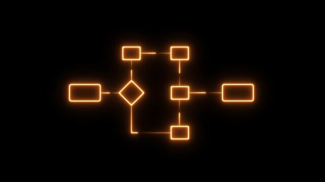 Glowing neon Simple modern template for process flow diagram. Flat infographic design for website or data presentation. Business process flowchart, implement and improve on virtual screen. process 