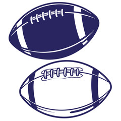 Two detailed blue football illustrations on a white background depicting game concepts