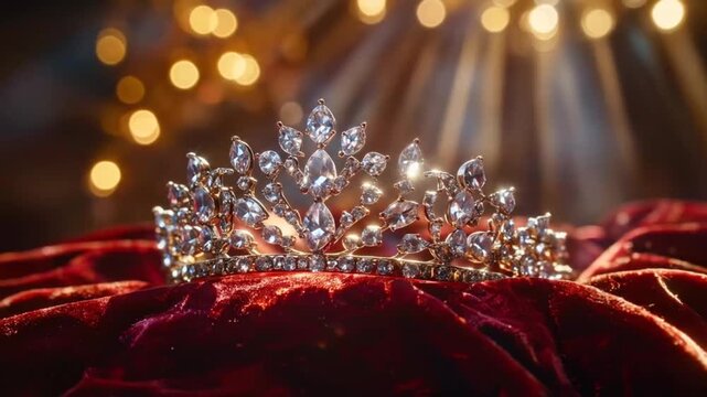 Sparkling Diamond Crown on Red Velvet: Royalty and Elegance