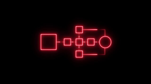 Glowing neon Simple modern template for process flow diagram. Flat infographic design for website or data presentation. Business process flowchart, implement and improve on virtual screen. process 