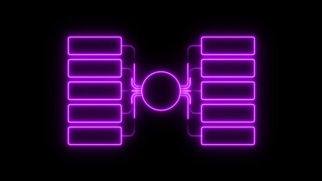 Glowing neon Simple modern template for process flow diagram. Flat infographic design for website or data presentation. Business process flowchart, implement and improve on virtual screen. process 