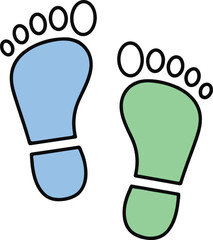 Obraz premium Colorful Footprint Vector Illustration. Blue and Green Human Feet Silhouette, Minimal Outline Footstep Icon for Kids, Education, Walking Path, Eco and Creative Design