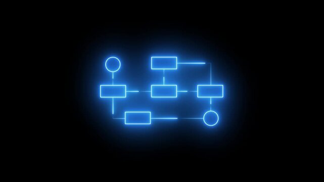 Glowing neon Simple modern template for process flow diagram. Flat infographic design for website or data presentation. Business process flowchart, implement and improve on virtual screen. process 