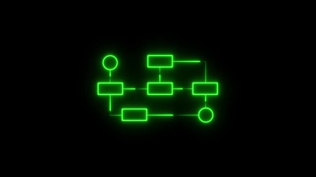 Glowing neon Simple modern template for process flow diagram. Flat infographic design for website or data presentation. Business process flowchart, implement and improve on virtual screen. process 