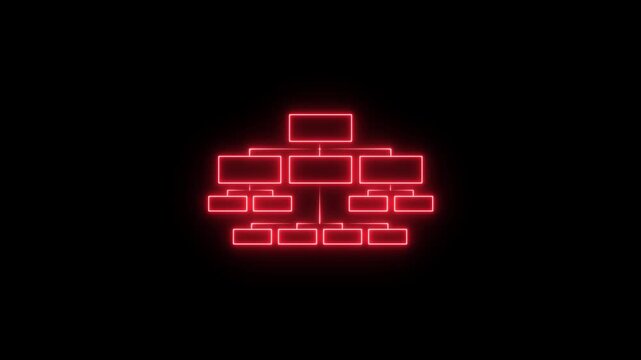 Glowing neon Simple modern template for process flow diagram. Flat infographic design for website or data presentation. Business process flowchart, implement and improve on virtual screen. process 