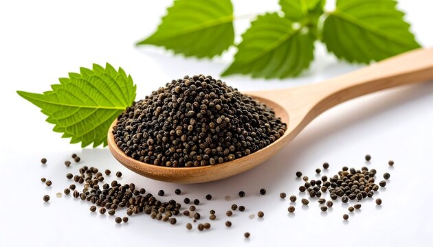 Perilla Seeds on Wooden Spoon
