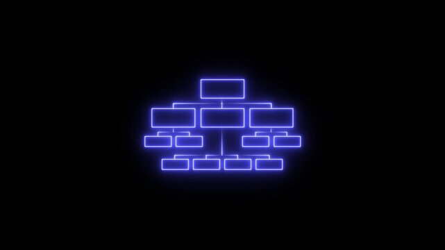 Glowing neon Simple modern template for process flow diagram. Flat infographic design for website or data presentation. Business process flowchart, implement and improve on virtual screen. process 