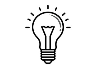 Simple, white lightbulb graphic on black background
