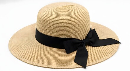 High-Fashion Straw Hat: Woven Texture and Black Ribbon Accent