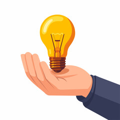 Flat vector Hand holding a lit light bulb, symbolizing a new idea