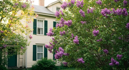 Charming house with blooming lilacs