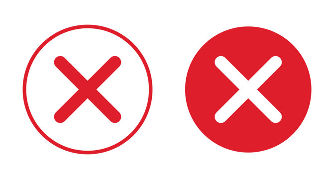Cross icon set with circle background, cancel close button, wrong delete sign collection