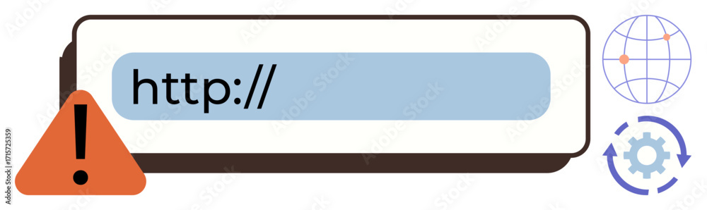Wall mural browser address bar featuring a warning triangle, http text, globe, gear, and arrows. ideal for cybe